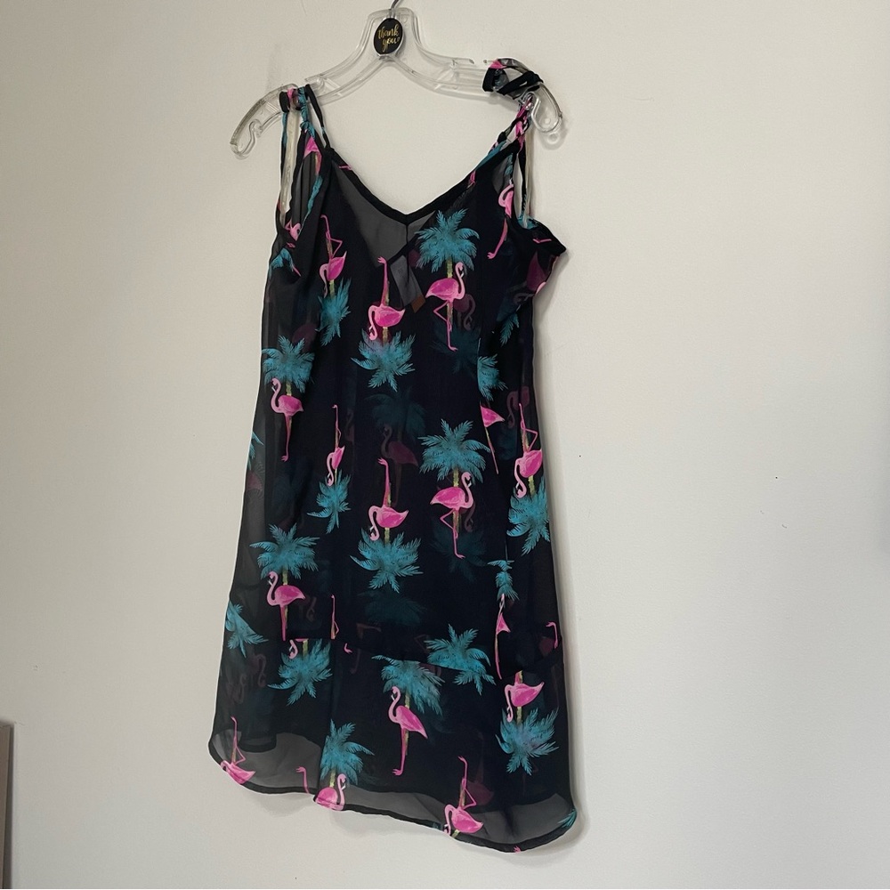 Noā Boundaries Black Swim Cover with Pink Flamingo & Teal Palm Print~ Size M 7-9